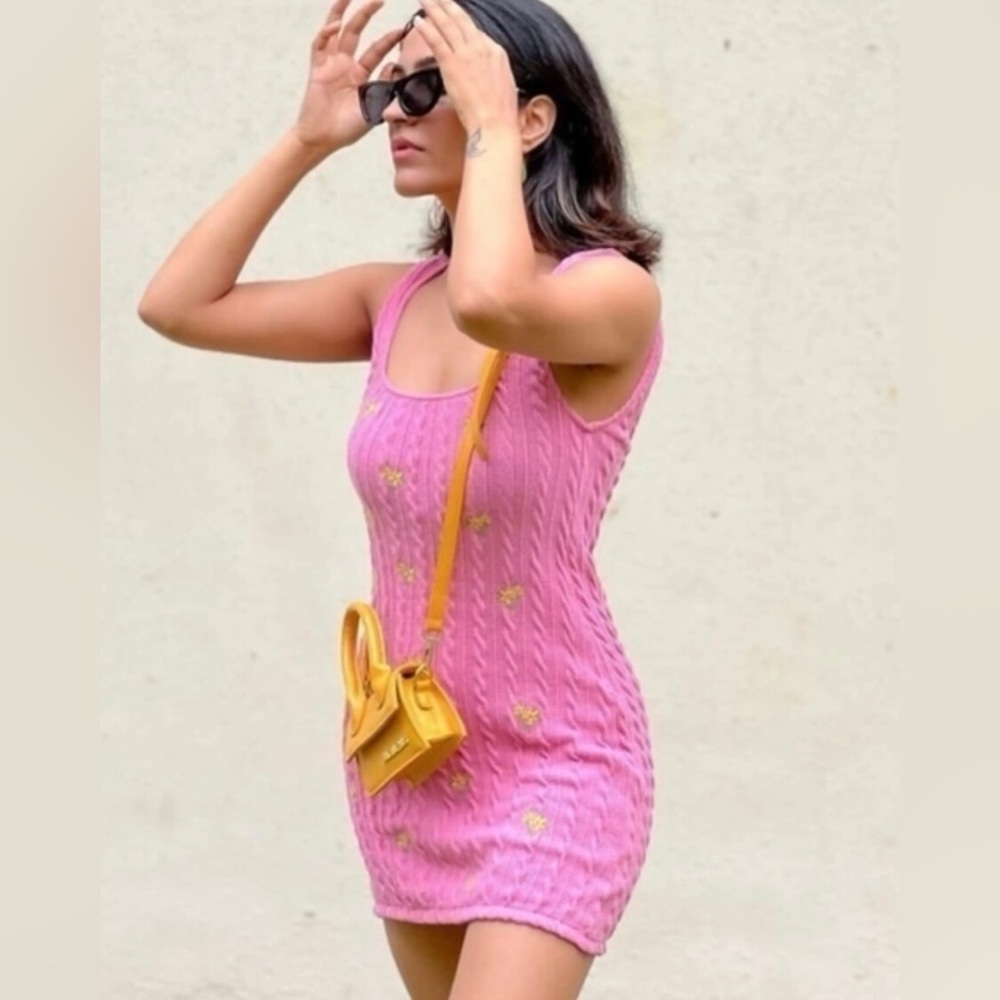 ZARA brand FLORAL CABLE KNIT DRESS Pink. New!!